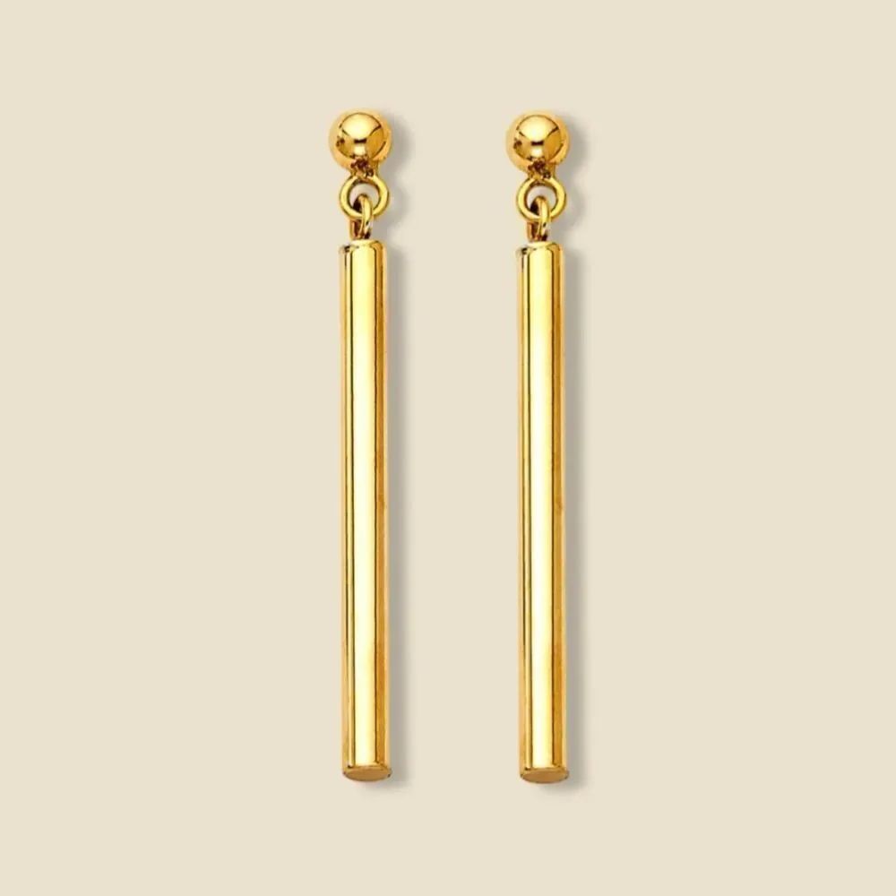 14k Real gold Hanging Bar earrings | Gold earrings | Minimal | Birthday gift |